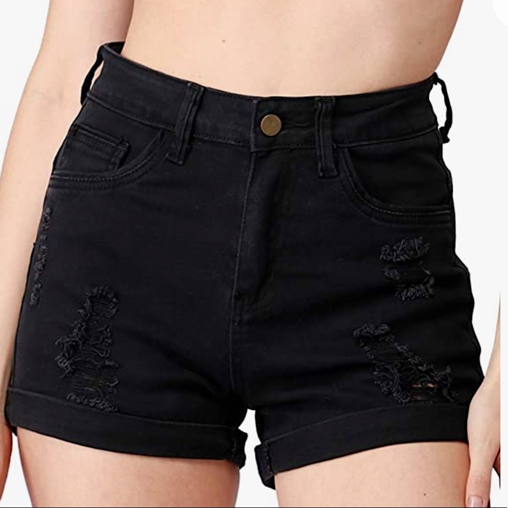 NWOT Distressed High Waisted Black Jean Shorts